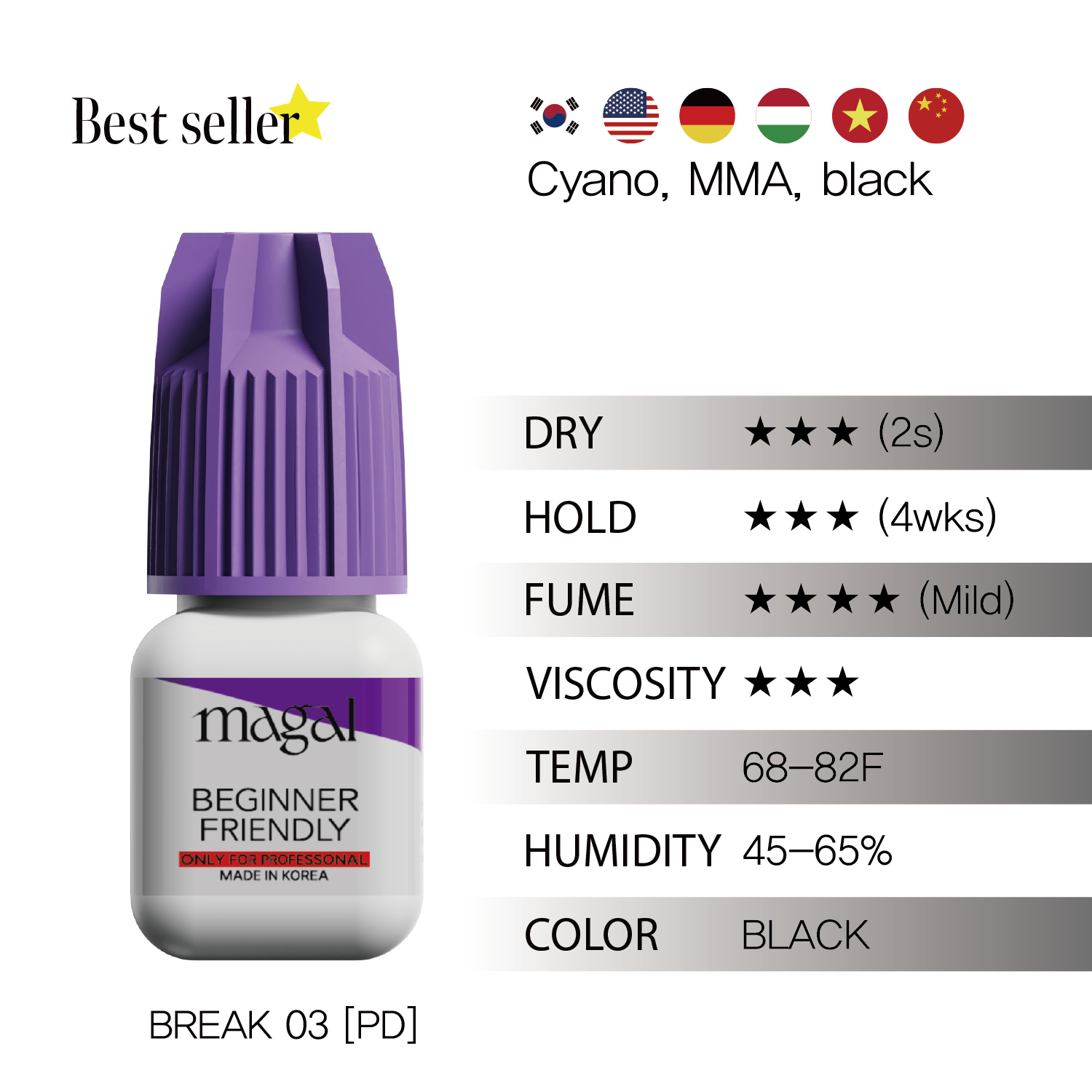 Dry time 2S, Starter friendly, Toxicology test passed safe lash extension glue OEM/ODM available